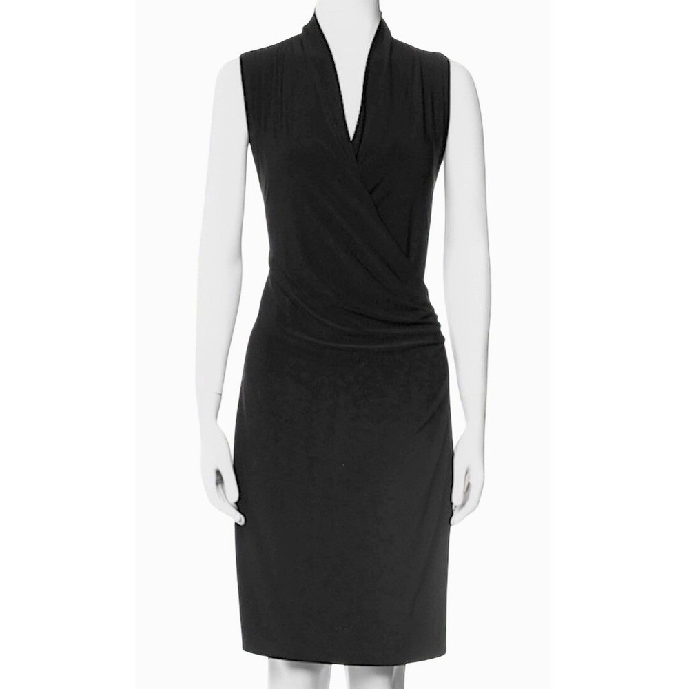 Norma Kamali Wrap Dress Women XL Black Draped Vneck Stretch Classic
